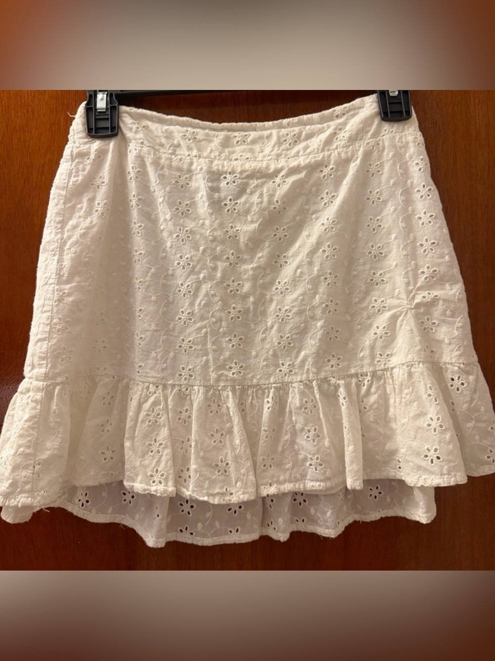 Kendall & Kylie White Eyelet Ruffle Mini Skirt